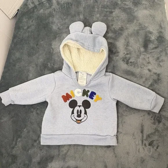 Disney Baby Mickey Blue Fleece Hooded Sweatshirt Size 3-6 Month - Picture 1 of 8